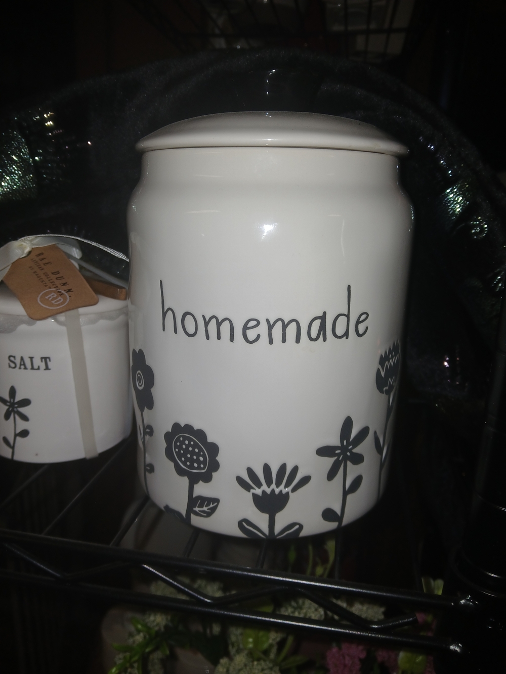 Rae Dunn White Ceramic 'homemade' Canister with Black Floral Design